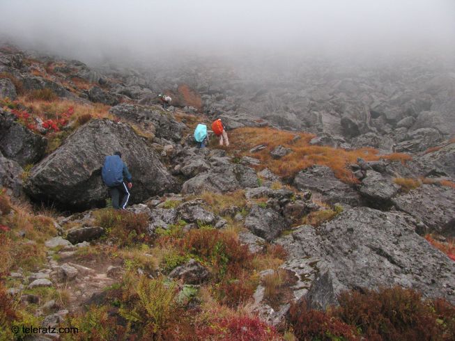 Moving through boulder zone to Kanchni khal
